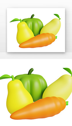 蔬菜和水果胡萝卜黄梨芒果3D元素