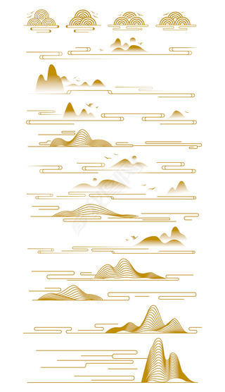 中国风古典元素复古山纹线装饰素材矢量图片