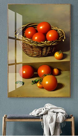 欧式复古手绘番茄静物油画客厅餐厅装饰画