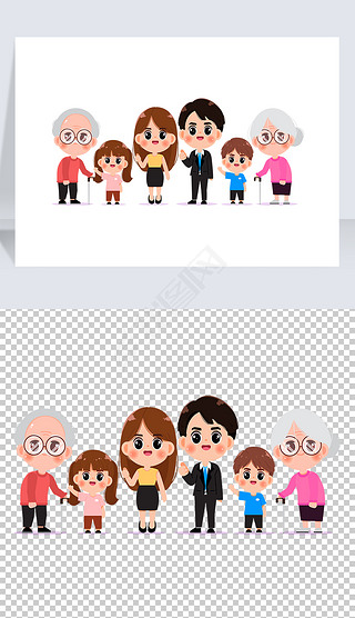 卡通可爱q版家庭人物祖孙三代幸福素材矢量
