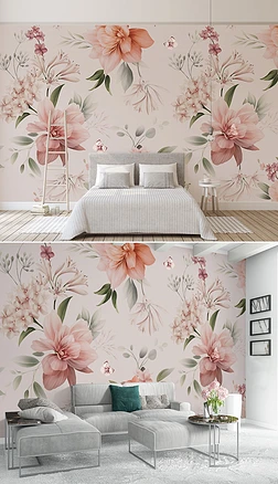 现代简约小清新粉色花卉背景墙装饰画