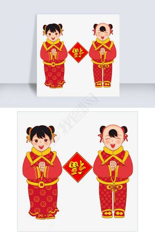 2019年中国风金童玉女过新年作揖拜年
