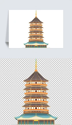 手绘杭州城市名胜古迹地标建筑地标雷峰塔