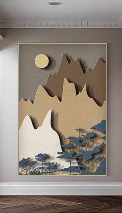 现代简约抽象远山风景客厅装饰画立体肌理砂岩画