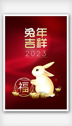 恭贺新年兔子拜年发财手机海报图