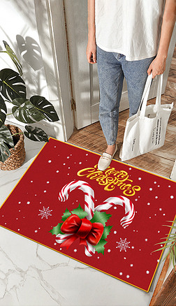 现代轻奢红色简约卡通圣诞雪人入户门垫地毯地垫