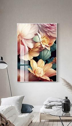 现代抽象轻奢极简植物花卉创意客厅装饰画
