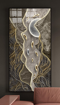 新中式轻奢抽象立体光影九鱼玄关艺术装饰画二