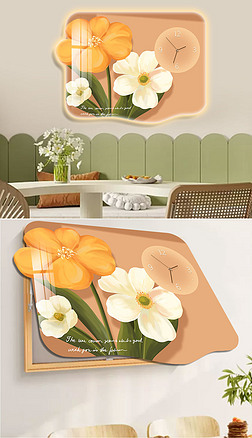 北欧轻奢餐厅电表箱郁金香向日葵奶油花卉挂画