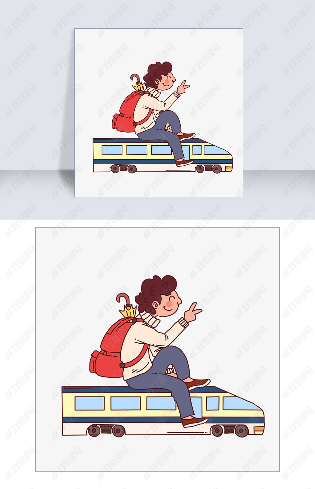 原创手绘坐火车人物插画版权可商用