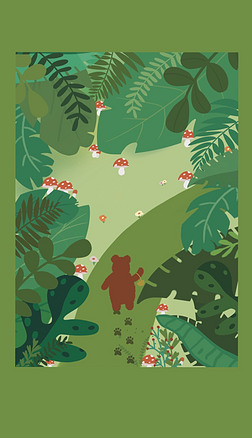 森林绿色小动物小清新商插画