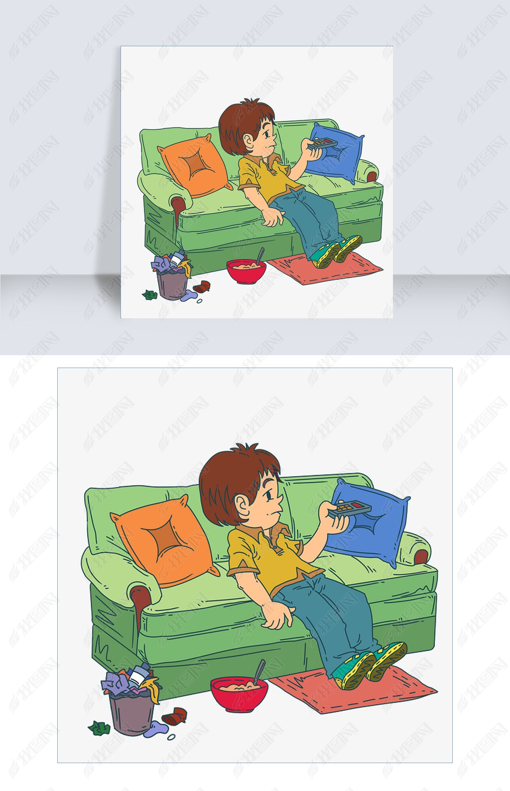 原创宅在家看电视男孩版权可商用