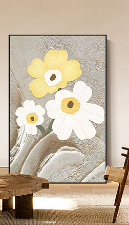 日式奶油色抽象油画艺术花卉玄关客厅走廊装饰画