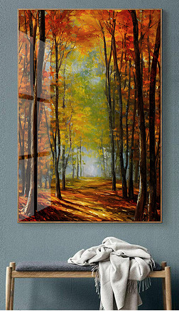 手绘秋天森林现代风景装饰画油画装饰画玄关
