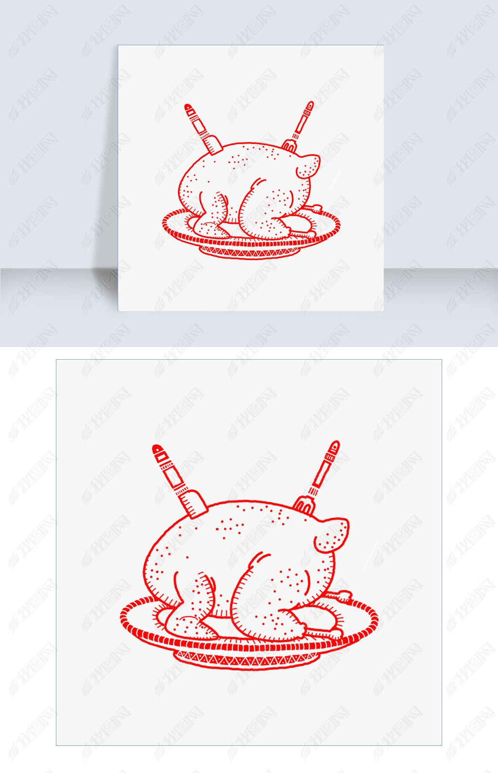 原创手绘剪纸风美食烧鸡插画版权可商用