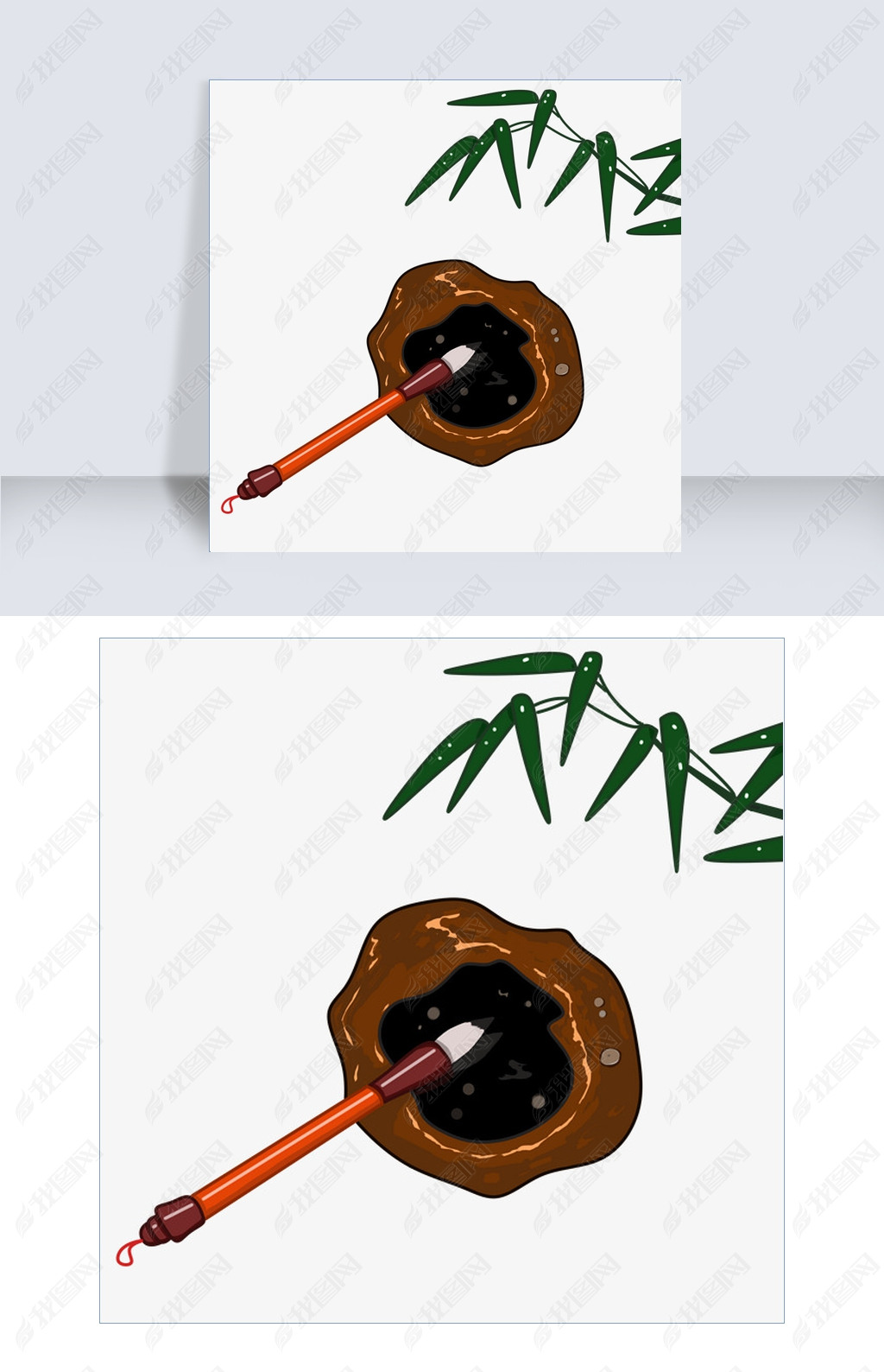 手绘毛笔砚台插画