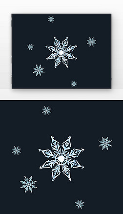 蓝色冬天立冬水晶八瓣雪花元素