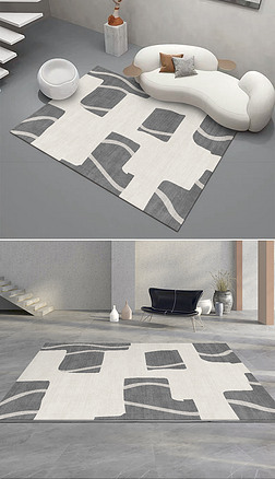 现代简约灰色抽象几何艺术地毯地垫图案设计