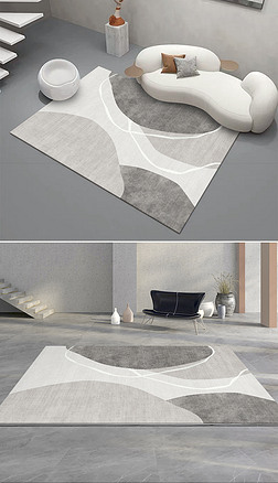 现代简约灰色抽象几何线条地毯地垫图案设计