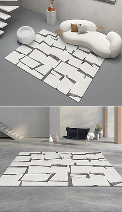 现代简约黑白抽象几何艺术地毯地垫图案设计