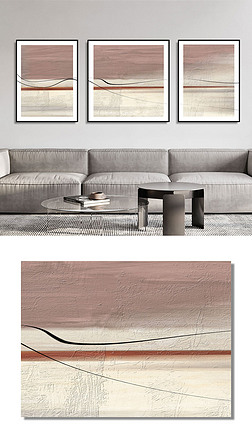 现代抽象橙色线条艺术肌理客厅背景三联画