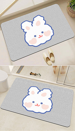 现代简约高级灰小兔子门口浴室地毯地垫