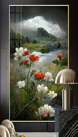 手绘油画北欧森林风景花卉玄关装饰画