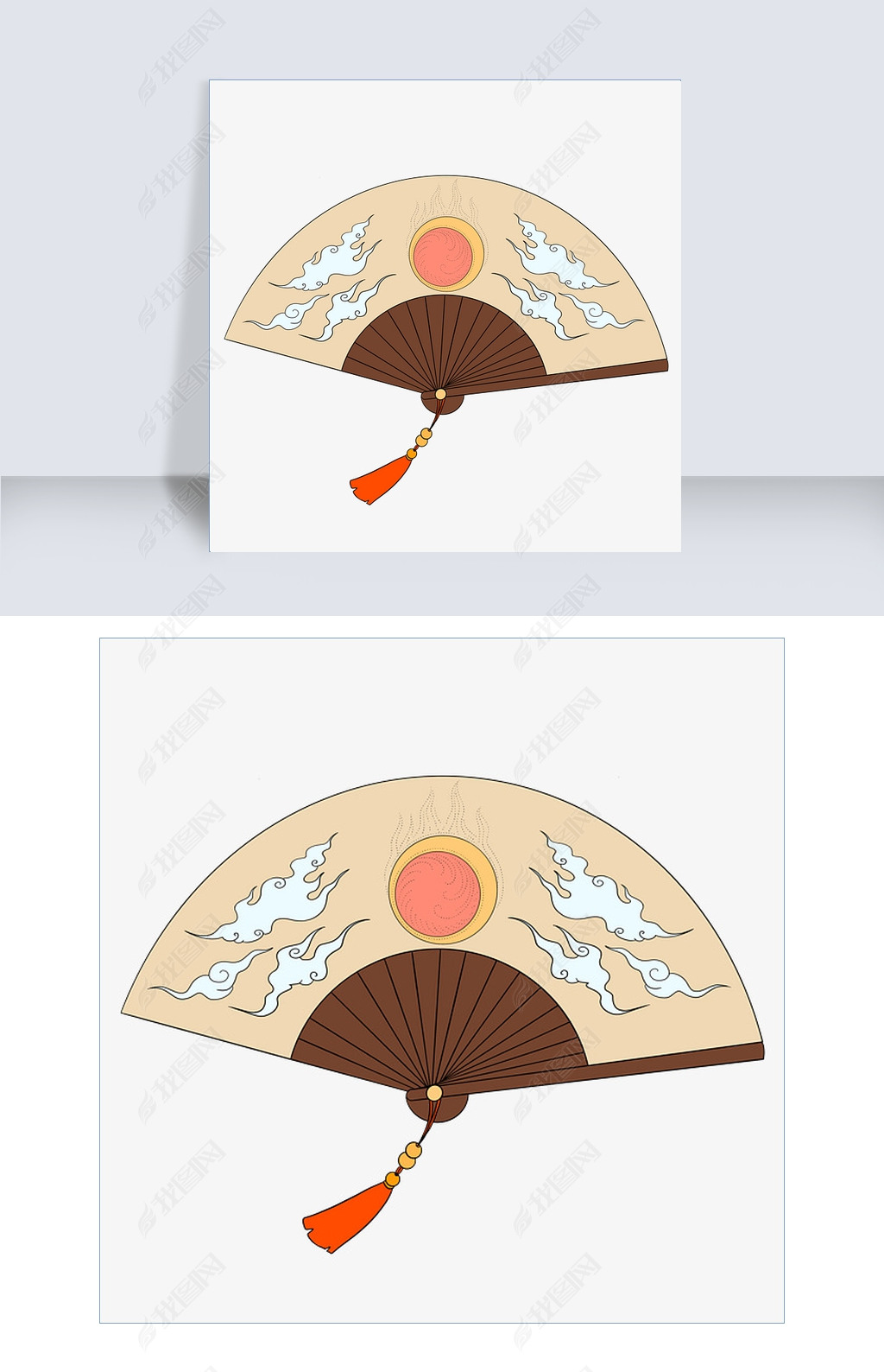 中国风祥云扇子手绘插画