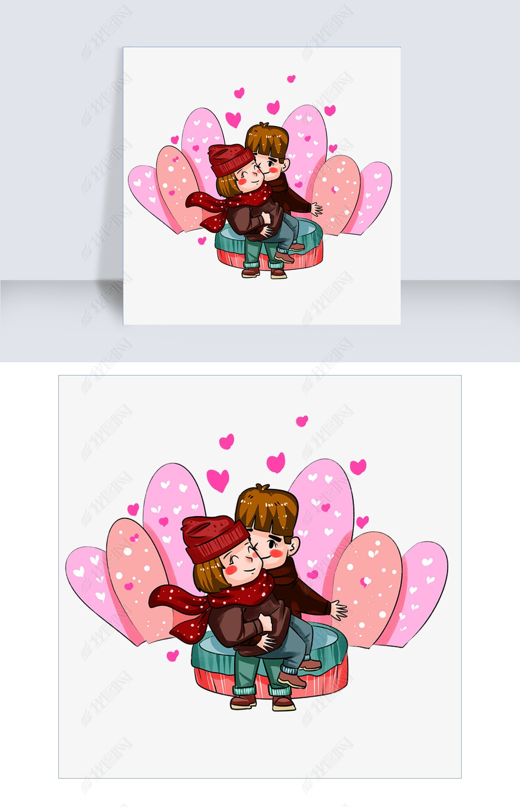 情人节情侣坐腿上手绘插画