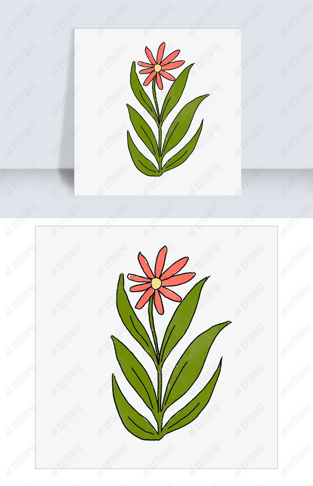 卡通手绘大叶子花朵矢量素材