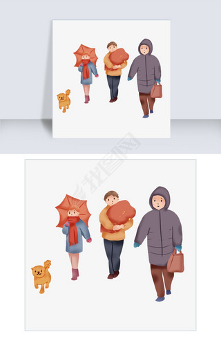 走亲戚卡通免抠元素|手绘卡通2019过年回娘家