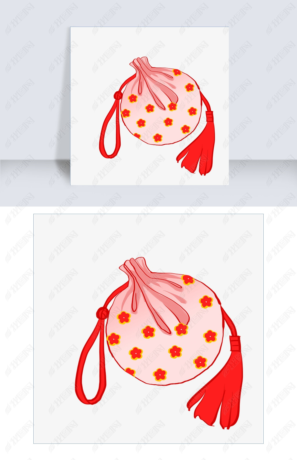卡通中国风红花粉色香囊