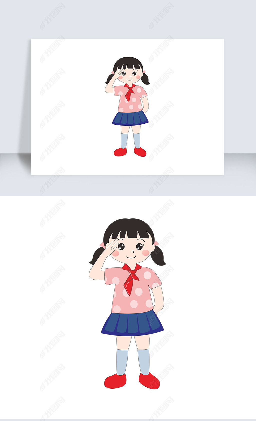 原创粉色卡通可爱敬礼红领巾小女孩版权可商用