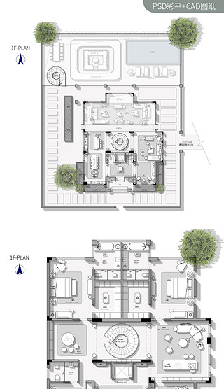 2700㎡独栋别墅项目CAD+PS彩平图