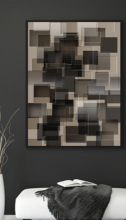 黑白马赛克抽象几何方格封印堆砌欧式装饰画