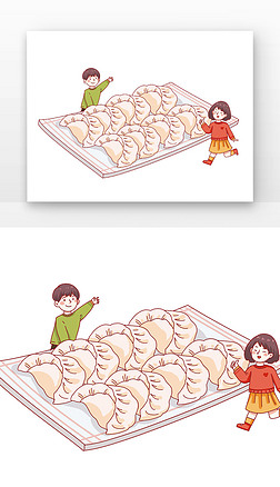 白色卡通冬至美食饺子开心儿童元素