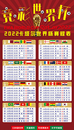 2022卡塔尔世界杯赛程表海报