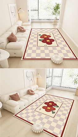 ins风小红花地毯北欧简约客厅卧室地垫床边毯