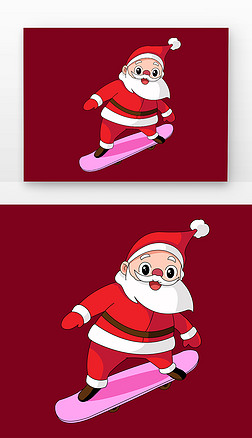 圣诞节红色现代感圣诞老人滑雪板