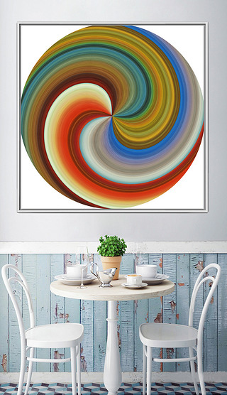 创意彩虹正方形几何曲线抽象艺术现代装饰画