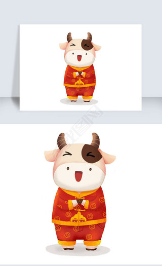 卡通生肖牛年可爱新年唐装拜年设计素材