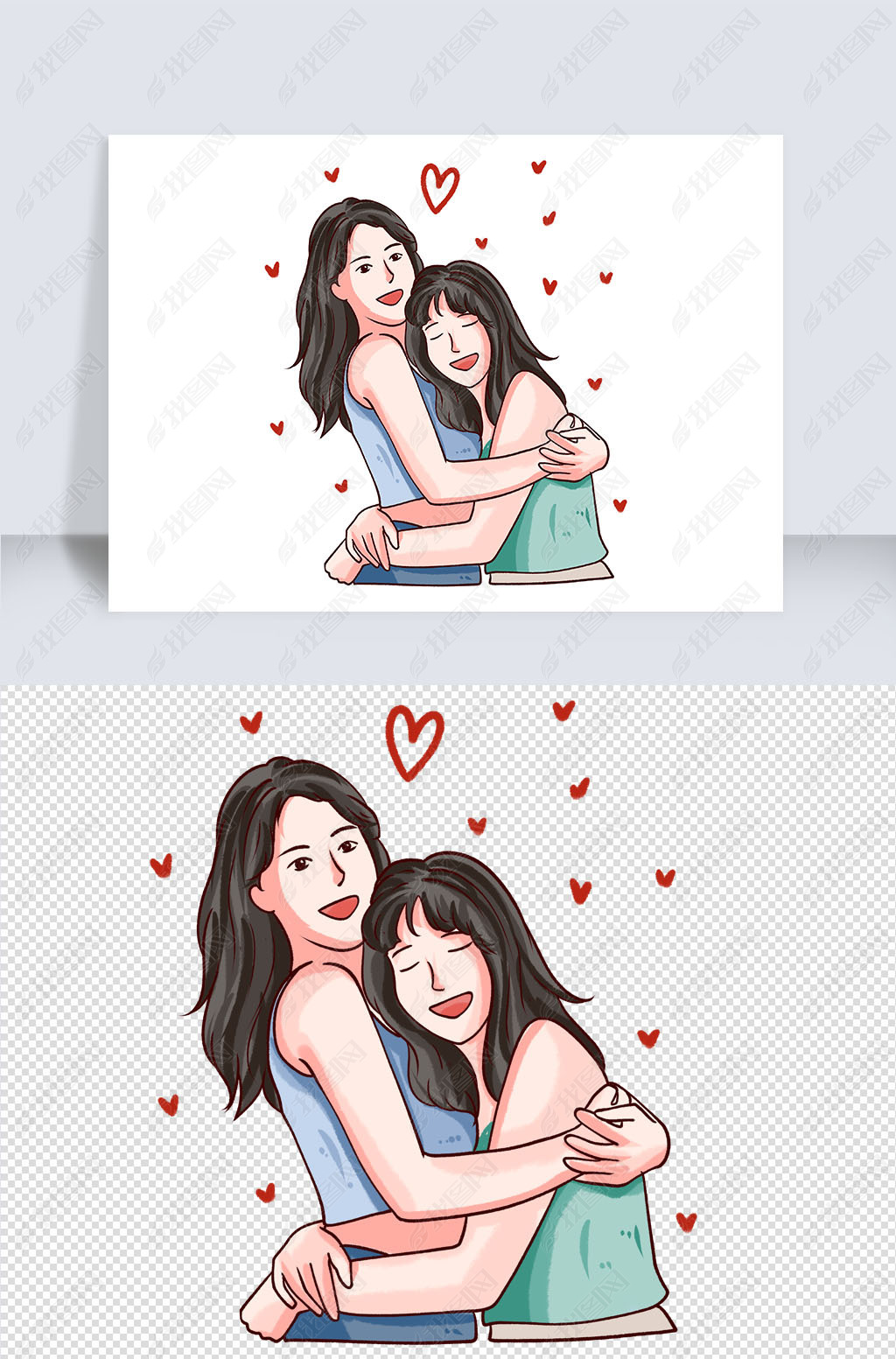 原创感恩节姐妹闺蜜爱心拥抱感恩元素版权可商用