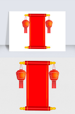 中国风红色喜庆卷轴手绘插画元素