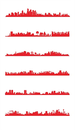 城市剪影地标建筑手绘都市免抠素材矢量图