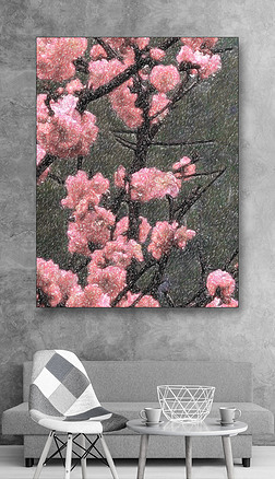 桃花枝头笑ai绘画怀旧北欧民宿室内装饰画