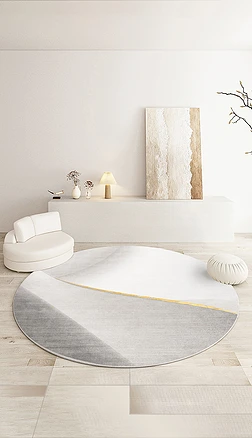 现代简约灰色几何轻奢圆形客厅卧室地毯地垫