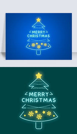 卡通手绘荧光霓虹圣诞树装饰边框