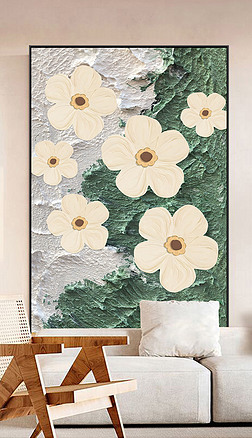 日式奶油风抽象油画艺术花卉玄关客厅装饰画