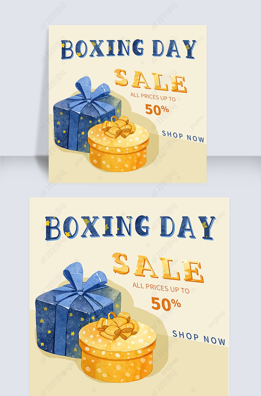 boxing day ordinary watercolor gift boxes yellow discount instagram post