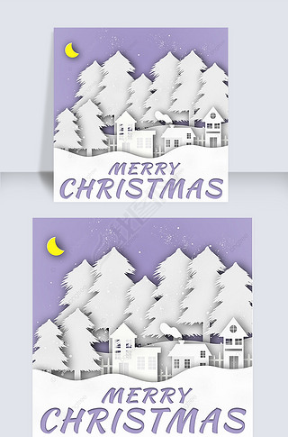 merry christmas cartoon paper cut style snow pine and house instagram post